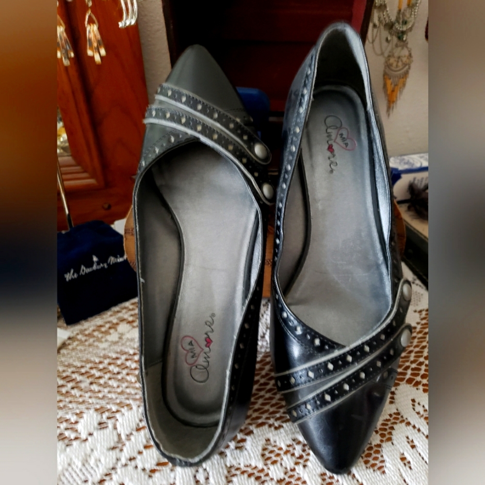 Black leather flats